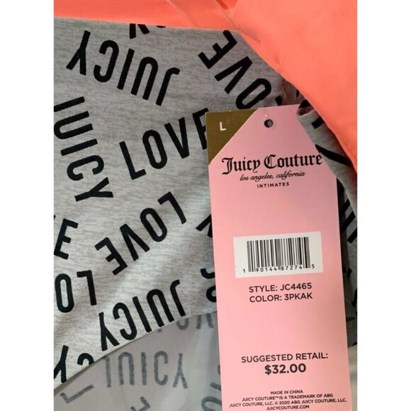 Juicy Couture L Gray Love Black-Orange Logo Waistband No-Line Comfy Panties-3-Pk - Picture 4 of 4